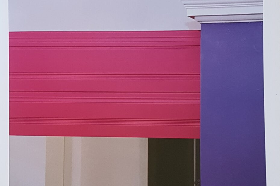 Nuha Saad Victory Ace 2001 (Pink), Acrylic on skirting board, approx.  240 x 2430 x 40 cm